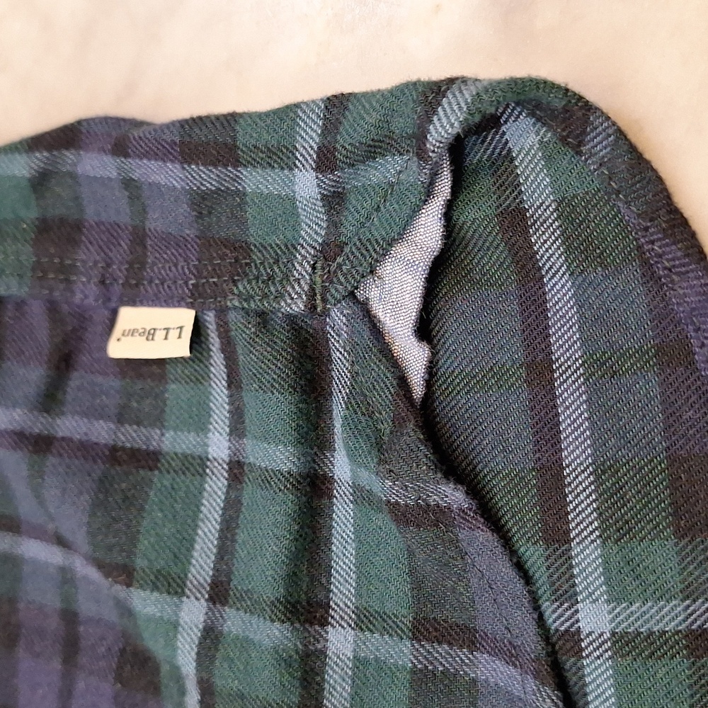 L.L. Bean Tartan Plaid Denim Flip Cuff Mens Casual Green Blue Flannel Shirt Sz L - Picture 4 of 8